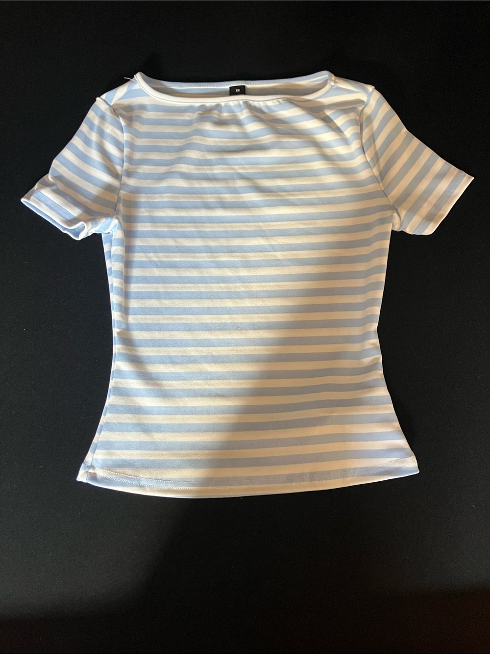 SHEIN Light Blue & White Striped Short Sleeve Tee